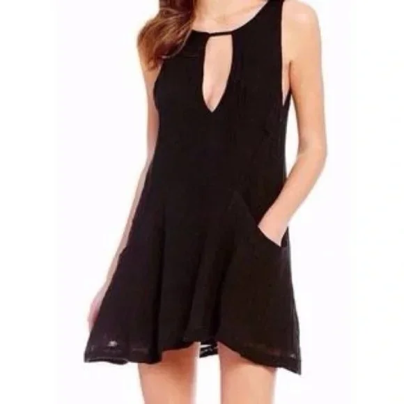 Free People Womens Linen Cut-Out Mini Dress Black S